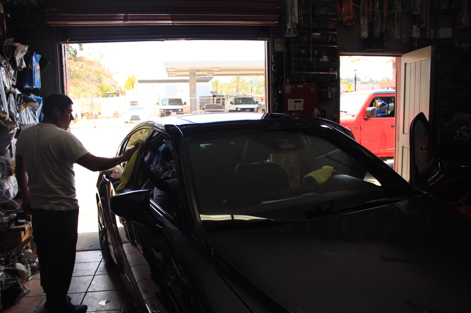 Freshly tinted black coupe